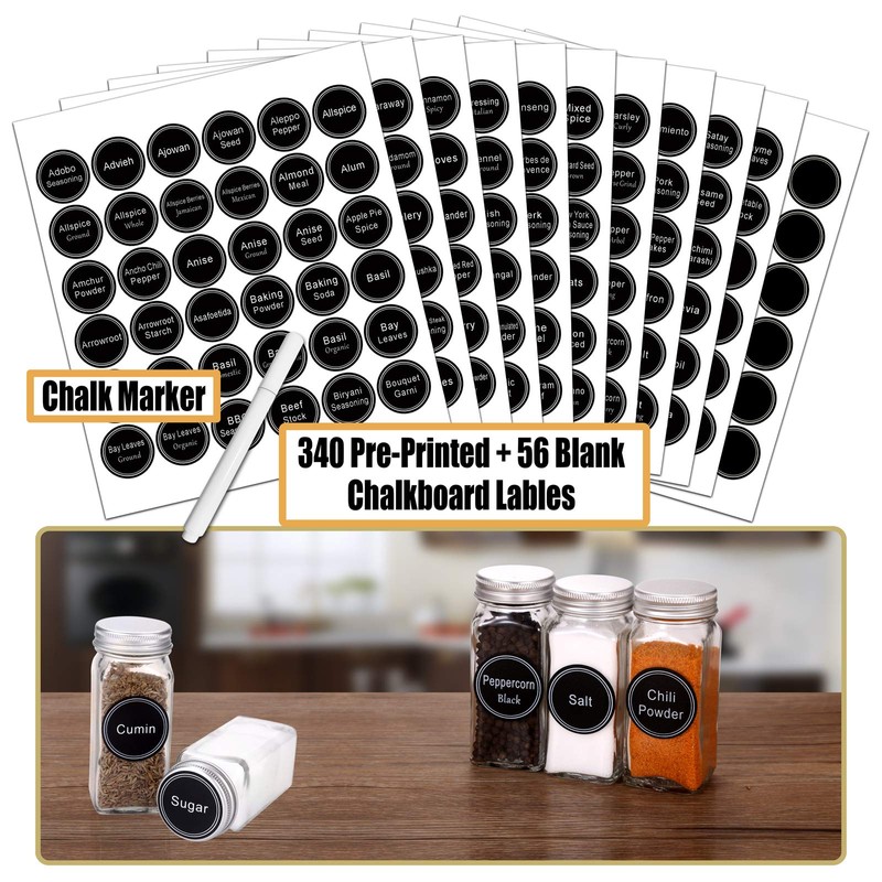 SWOMMOLY 36 Glass Spice Jars with 703 Spice Labels, Empty