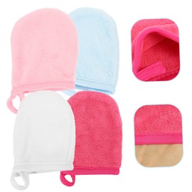 Ipetboom Microfiber Facial Cleaning Gloves 4 Pack Reusable Makeup Remover Mitts Easy to Clean Face Exfoliator Sc Hanging Hole Design