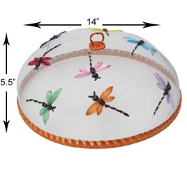 Woodard & Charles Round Mesh Food Covers with Dragonfly Design – Set of 4, 14" x 5.5", Reusable Outdoor Food Domes for Picnic & BBQ