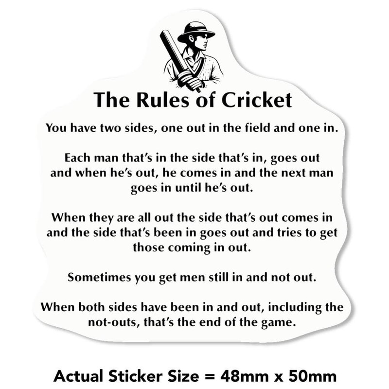 4 x Small 50mm 'Funny Cricket Rules' Permanent Sticker Decals