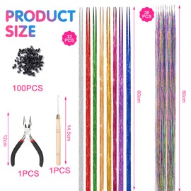 52 Stück Haar Lametta Stränge Kit 48 Inches Glitzer Haarsträhnen zum Flechten Haar Lametta, Sparkle Tinsel Hair Extensions, Bunte Haarsträhnen Haar Extensions mit 100 Perlen Ponytail Braids Clip