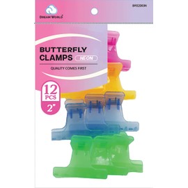 Dream World Butterfly Clamps Neon Assorted Colors 12 Pcs Pack