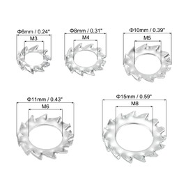 sourcing map 700pcs External Tooth Washers Assortment Kit, 304 Stainless Steel External Serrated Washer M3/M4/M5/M6/M8 - for Mechanical Equipment Fasteners