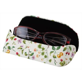 Pearl HFU-71 092359 Eyeglass Case, Beige, Strawberries & Cherries, Semi-Hard
