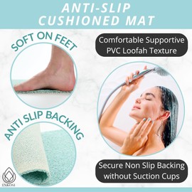 Soft Shower Mat Non Slip - PVC Loofah Inside or Outside Showers, Bathtubs, Bathrooms, and Wet Areas - Safe for Textured Tiled and Smooth Floor - No Suction Cups Secure Anti Slip (Aqua Green 24 x 47)
