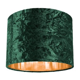 Modern and On-Trend Forest Green Crushed Velvet Fabric 10" Table or Pendant Circular Drum Lampshade with Shiny Copper Inner - 60watt Maximum | Perfect for Residential or Commercial by Happy Homewares