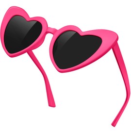 KANASTAL Pink Heart Sunglasses Womens Mens Polarised Ladies Love Shaped Bride Party Grande Classic Vintage Plastic UV400 Protection - Pink Frame Black Lens