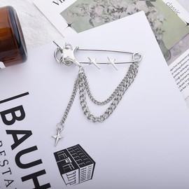 Silver Lapel Punk Brooch Pins Cross Star Brooch Pins for Women Clothes Y2k Collar Pins Coat Safety Pin Brooch Shawl Pin Brooch Chain Punk Safety Pins Hanging Chain Retro Collar Brooch