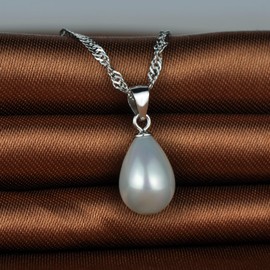 Infinite U Fashion Drop Shape Women's Necklace 925 Sterling Silver Pearl Pendant Chain with Pendant, Silver, Sterling Silver, Pearl