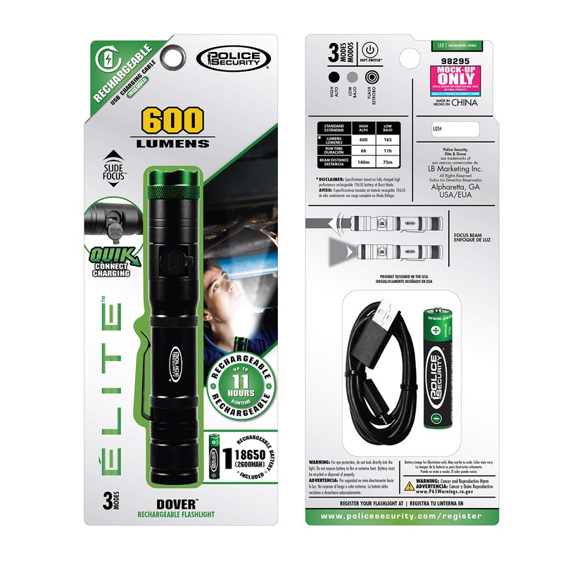 Police Security 98295 Dover Rechargeable LED Flashlight 800 Lumens