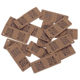 sourcing map 50pcs PU Leather Label, Sewing Embossed Tag Embellishment Knit DIY Accessories for Jeans Bags Shoes Hats (Light Brown)