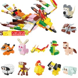 IAMGlobal 12 Mini Animal Building Blocks Toy Set, Party Supplies Gifts Party Favor, Animals Figures Stem Toys for Kids, Goodie Bags, Birthday, Carnival Prizes
