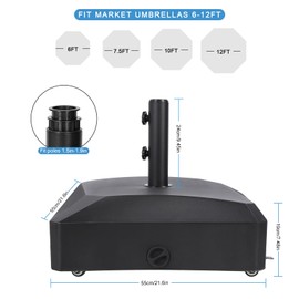 ZOMEYLPO 142 lb Capacity Patio Fillable Mobile Umbrella Base,Heavy Duty with 4 Wheels Square Market Stand for Outdoor,Patio,Deck,Poolside,2 Locks 2 Knobs.