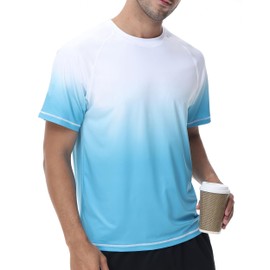 YuKaiChen Rashguard Men's Swimming Shirt, Quick-Drying, Breathable Swimming T-Shirt with Short Sleeves, Rash Guards, Water Sports for Men, White-azure blue