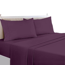 Egypto Easy Care Luxury Bedding Flat Sheets Double – Breathable & Hypoallergic Flat Sheets – Shrinkage & Fade Resistant Flat Bed Sheet Plum