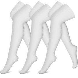 CHARMKING 3 Pairs Thigh High Compression Socks for Women and Men 15-20 mmHg Boost Circulation and All Day Comfort (L/XL, White/White/White)