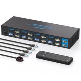 AILVLVNG USB 3.0 HDMI KVM Switch 4 Computers 2 Monitors 4K@60HZ Dual Monitor 4 Port KVM Switches Sharing 2 Monitor and 4 USB 3.0 Port Includes DC12V Adapter and 4 USB 3.0 Cables, Adaptive EDID
