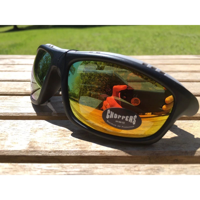 Choppers CP92803 Padded Foam Sunglasses Motorcycle ATV Glasses Black Mirror
