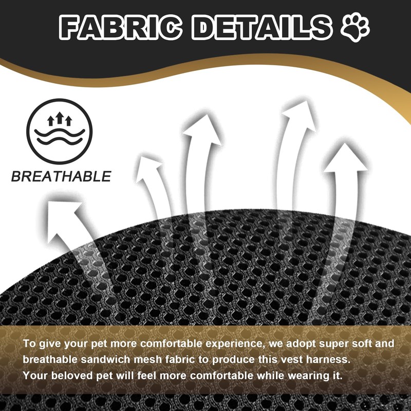 Adjustable Cat Harness, Breathable, Reflective Fabric, Tip for Outdoor Walking,