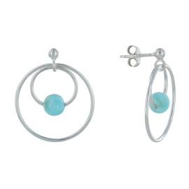 Les Poulettes Jewels - Sterling Silver Earrings Creoles and Larimar Bead
