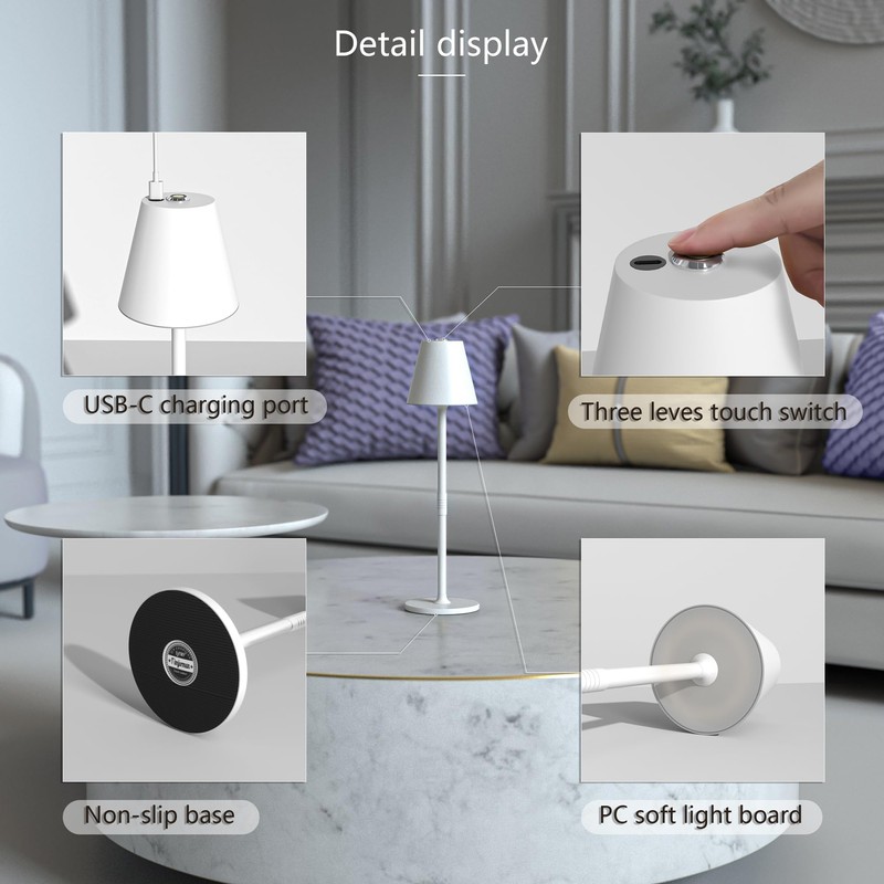 2 Pack LED CordlessTable Lamp,4000mAh Rechargeable Battery Desk lamp,3 Level