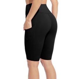 SOCIALA Womens High Waist Running 12" Biker Shorts with Side Pockets Black