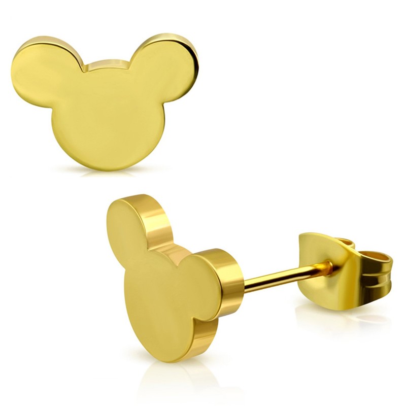 Gold Plated Stainless Steel Tiny Mouse Silhouette Button Stud Post