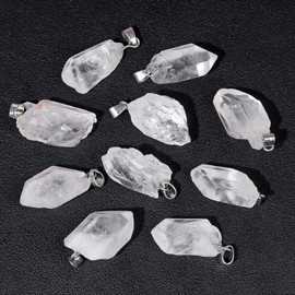 2TTFishoo 10pcs Irregular Raw Natural Clear Quartz Rock Stone Pendant Healing Crystal Chakra Gemstone Charm for Jewelry Making DIY Necklace Earrings Accessories Reiki