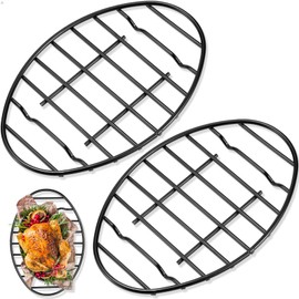 Nuogo 2 Pcs Roasting Rack Roasting Pan Approximately 12 x 8.5 Inch Oval Cooling Cooking Rack with Integrated Feet Sturdy with Enameled for Meat Roast Chicken Drying Grilling, Dishwasher Safe