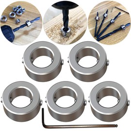 Depth Stop Rings Set, CESFONJER Depth Limiter Drill Ring Positioner (ID: 10 mm, 5 Pieces) with Hex Key for Drill Woodworking