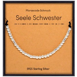 Suyi Sister Morse Code Bracelet Gifts for Women Girls Sterling Silver Bracelet for Sister Soul Sister Best Friend, Sterling Silver