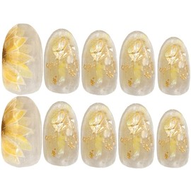 Sunflower Nail Tip, Round Shape, Yellow, Summer, Made in Japan