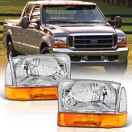 ACANII - For 1999-2004 Ford F250 F350 F450 Superduty Excursion Headlights w/Amber Bumper Lamps Lights Driver + Passenger