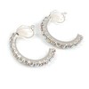 25mm D/AB Crystal Half Hoop Clip On Earrings/Silver Tone/Small
