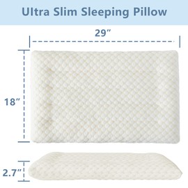 YOUR MOON Flat Thin Pillows King Size for Sleeping, 2.7 Inch Ultra Thin Soft Pillow for Stomach Sleeper, Soft Down Alternative Pillows for Adults, Comfort Slim Pillow(Beige)