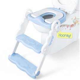bebeleh Musical & Sound Toddler Potty Training Seat w/Step Stool Ladder - Collapsible & Adjustable Toilet, Pre Assembled Toddler Toilet Seat w/Music & Sounds - Splash Guard & Anti-Slip Steps - Blue