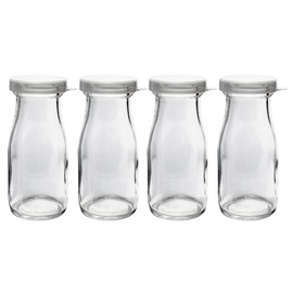 The Dairy Shoppe Glass Milk Bottle, Heavy Glass with Extra Lids, Creamery Style (4, Half Pint Decanter)