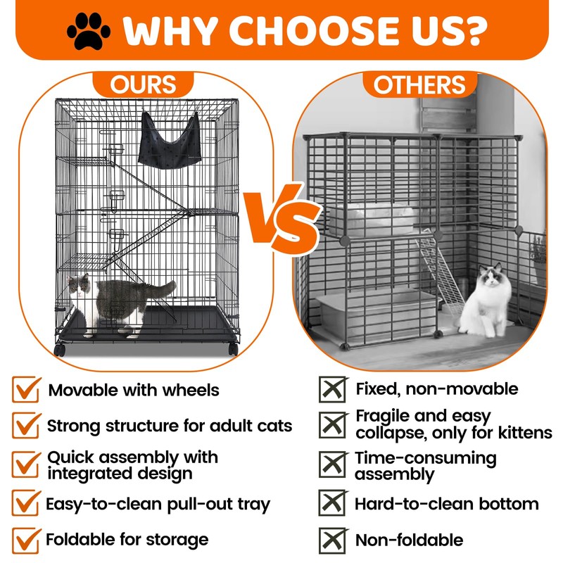 Homey Pet 50 Inch Cat Cages Indoor, Large 4-Tier Cat