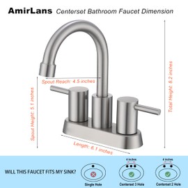 AmirLans Brushed Nickel Bathroom Sink Faucet 2 Hole, 4 Inch 2 Handle Centerset Stainless Steel Brush Bathroom Faucet with Pop up Drain and Supply Lines, Bathroom Faucet for Sink 2 Hole