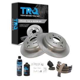 TRQ Rear Brake Pad & Rotor Kit Brake Chemical Kit Brake Pads Brake Rotor Parking Brake Shoe Set Ceramic Compatible with 2007-2012 Acura RDX