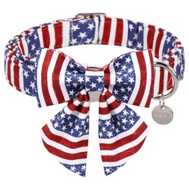 UP URARA PUP Patriotic Dog Collar with Bow Tie, 4th of July Bowtie Dog Collar, American Flag Collar for Small Boy Girl Dog, Comfortable Summer Bowtie Collar with Metal Buckle, S