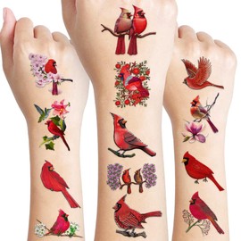 102 PCS Red Cardinal Bird Temporary Tattoos Stickers Spring Flower Themed Party Supplies Birthday Decorations Favors Cute Fake Tattoo Gifts for Kids Girls Boys Decor School Reward Christmas