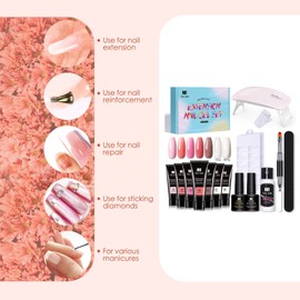 Poly Nail Gel Starter Set with UV Lamp Poly Nail Gel Set with 7 Colours and Base Coat & Top Coat Manicure Tools Nail Extensions Gift Set for Women