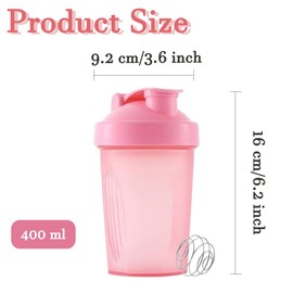 Protein Powder Shaker Bottle Milkshake Shaking Cup Workout Water Bottle 400 ML Non-Leak Cap BPA-Free For Power Gym Sports Supplement Fitness Workout Outdoor Evenments(Pink)