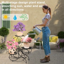 3-Tiers Metal Plant Stand Indoor, Heavy Duty Flower Pot Stands for Multiple Plant, Anti-Rust Iron Plant Pot Shelf, Stable Plant Holder, Ladder Plant Pot Holder for Living Room Patio Boho Home Decor for Gardening Visit the HLC Store