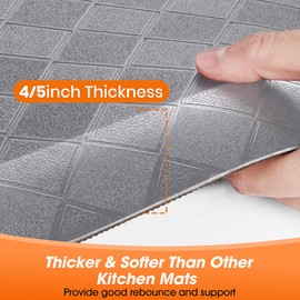 TranquilMoments 4/5 Inch Extra Thick Kitchen Mats for Floor,Non Slip Anti Fatigue Kitchen Rugs,Waterproof Stain Resistant Sink Mat,Cushioned Standing and Comfort Mats for Office (17"x24" Grey)