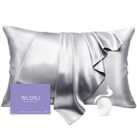 WLOSJ 100% Silk Pillow Cases Standard Size Mulberry Silk Pillowcase for Hair and Skin 22 Momme Highest Grade 6A Silk Cooling Soft Smooth with Zipper 20 x 26 Inches 1PC, Grey