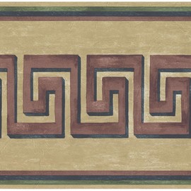 Concord Wallcoverings Wallpaper Border Abstract Pattern Geometrical Figures for Living Room Bedroom, Brown Green Beige, 15 Feet by 7 Inches 41706100