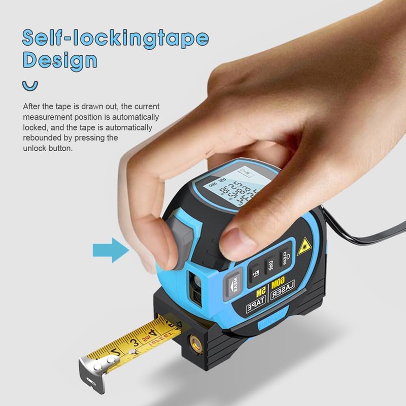 60M Infrared Laser Tape Measure, 3-in-1 Handheld Laser Distance Meter