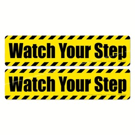 Tagsignlogy - Watch Your Step (8.25 x 2.00" inch) UV Weatherproof Stickers - Caution Signs for Stores Businesses Home Office Window Door Wall Stair Safety Warning Label Matte Waterproof Vinyl Decals (Pack of 2 pcs)
